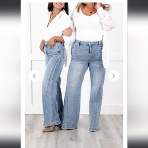 Judy Blue NWT High Rise Medium Wash Retro Wide Leg Jeans with Side Seam Detail